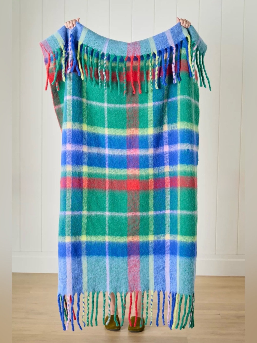 NEW Anthropologie Tartan Wool Plaid Throw Blanket, Green, 50x70”